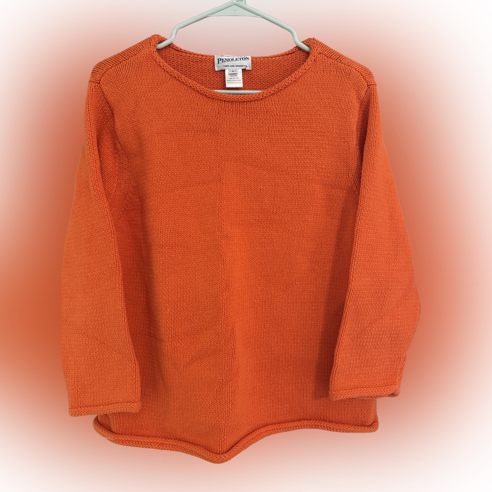 Vintage Pendleton Orange 100% Cotton Roll Sleeve Sweater L